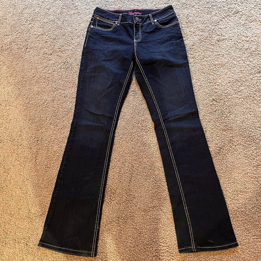 WRANGLER WESTERN BOOT CUT DARK WASH PINK STITCHED JEANS 7/8 X 36 ( 32"X36") TALL